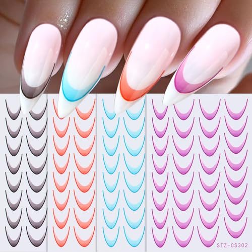 French Colorful Nail Art Stickers 3D Self-Adhesive Decals 6 Sheets