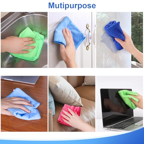 ovwo Microfiber Cleaning Cloths, 12-Pack, 12" x 12" Absorbent Lint-Free Towels