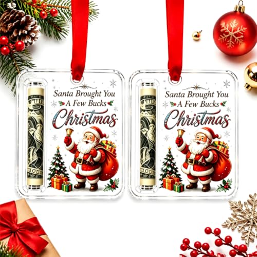 Christmas Cash Gift Ornament - Acrylic Holiday Money Holder, Set of 2
