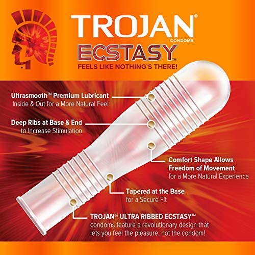 Trojan Ecstasy Ribbed Latex Condoms, 52 Count (2-Pack of 26)
