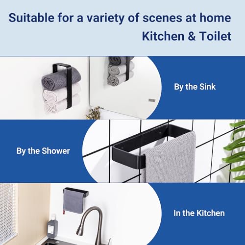 SAYAYO Matte Black 8-Inch Adhesive Hand Towel Holder Bathroom Accessory