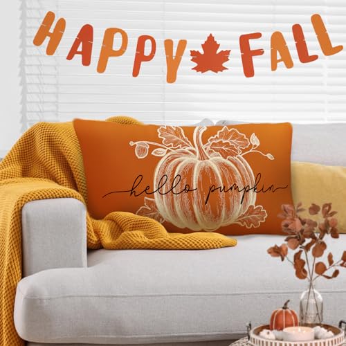 Hello Pumpkin Decorative Throw Pillow Cover 20 x 12 - Autumn Home Decor