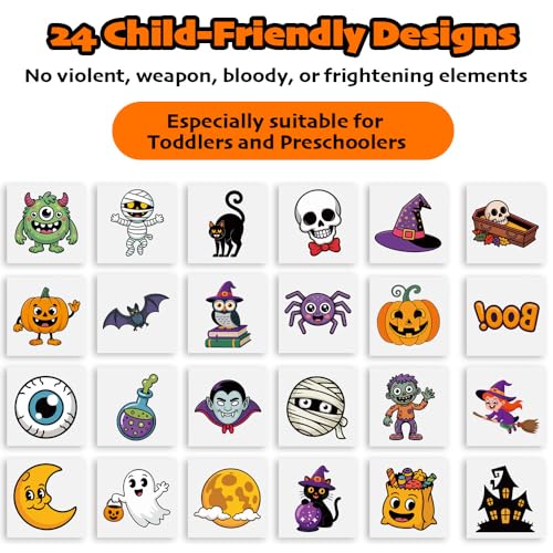 144 Halloween Temporary Tattoos for Kids - 24 Fun Designs