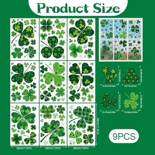 St. Patrick's Day Window Clings - 9 Reusable Shamrock Decals