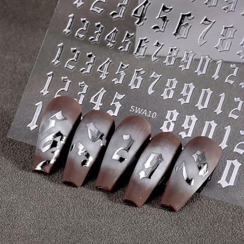 MOLILON 4 Sheets Retro Number Nail Stickers Self-Adhesive Decals
