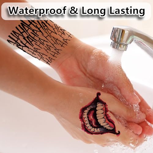 Joker Temporary Tattoos 13 Sheets Halloween Costume Makeup Scars