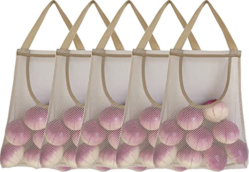 Reusable Hanging Mesh Storage Bags - 5 Pack for Produce, Potatoes, Onions, Garlic