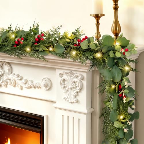 BlessedSeason 6 FT Christmas Garland with 8-Mode LED Lights - Realistic Indoor & Outdoor Decor