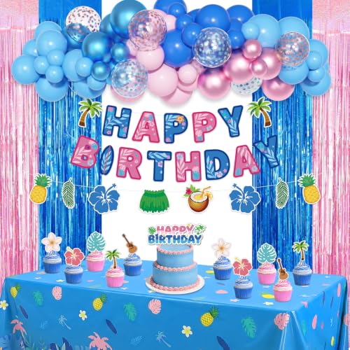 Amandir 67 Pcs Hawaiian Pink and Blue Birthday Decorations