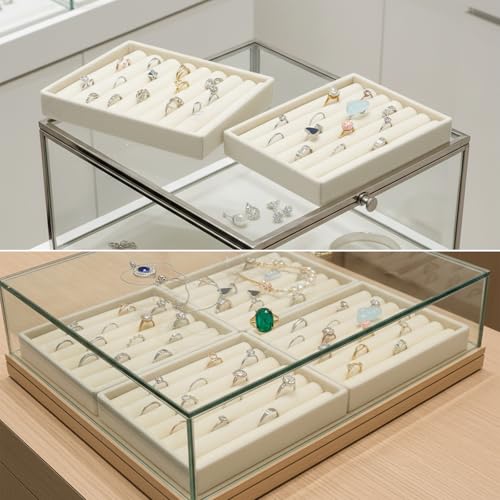 Eldraqth Velvet Ring Organizer Trays - Stackable Jewelry Drawer Inserts (2 Pcs)