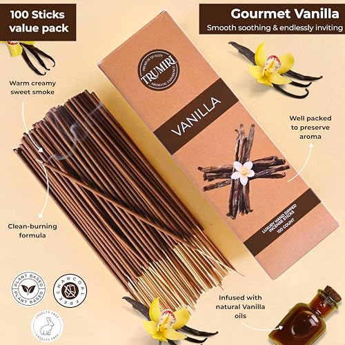 TRUMIRI Vanilla Incense Sticks - 100 Pack Handcrafted Natural Aromatherapy