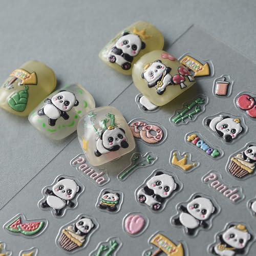 5D Cute Panda Nail Art Stickers Self-Adhesive Chinese Style Decals