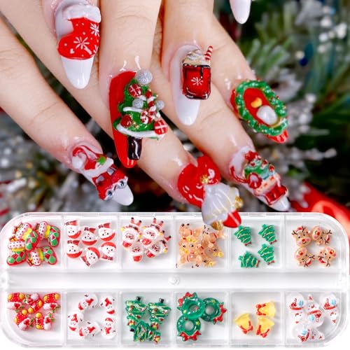 Christmas Nail Art Charms 12-Grid 3D Resin Rhinestones Set