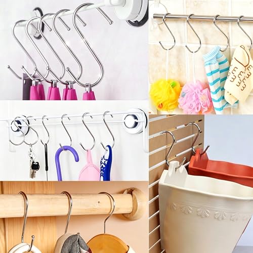 Soqool Heavy Duty S Hooks - 12-Pack Stainless Steel Organizer for Closet, Kitchen & Bathroom