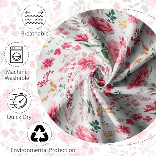 Watercolor Pink Floral Shower Curtain, 48" x 72" Farmhouse Fabric Bath Set
