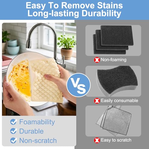 TIVERAIN 6PCS Beige Non-Scratch Dish Scrubber Set for Nonstick Pans & Glass Cooktops