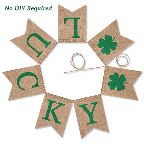 St. Patrick's Day Lucky Banner - Burlap Shamrock Garland Decor