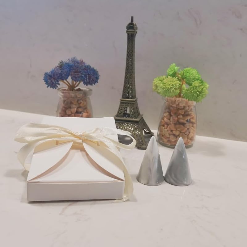 Oskas Ceramic Marble Ring Holder Tower - Grey, 2-Piece Jewelry Display Stand
