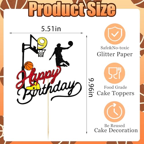 Basketball Cake Topper for 9th Birthday - Glitter Theme Decoration
