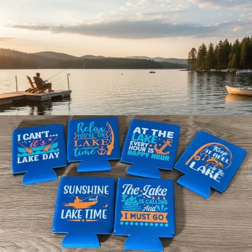 Funny Fishing Can Cooler Sleeve 6-Pack - Neoprene Insulated Beer Cozies