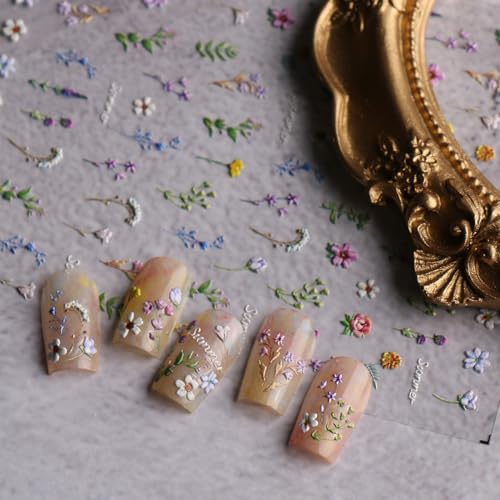 3D Embossed French Floral Nail Art Stickers Self-Adhesive Decals