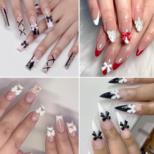 3D Resin Bow Nail Charms Set with Tweezer - Colorful Bowknot Nail Art Decor
