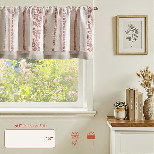 jinchan Liora Linen Valance 18 Inch Modern Boho 1 Panel Terracotta on Linen, 50"W x 18"L