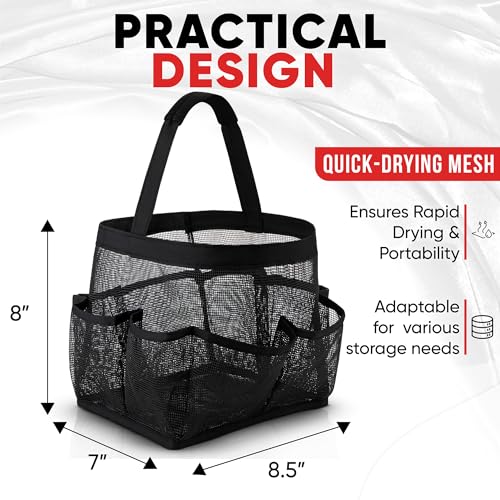 Masirs 9-Pocket Mesh Shower Caddy Tote - Portable Bathroom Organizer (Black)