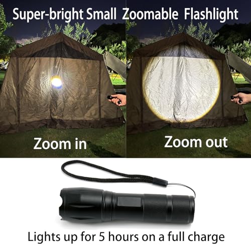3 in 1 LED Rechargeable Flashlight, LED Small Flashlight with Memory Function, Super Bright Zoomable Red Lens Light 395 NM Black Lights Flashlights with USB C Charging for Camping Hiking Home