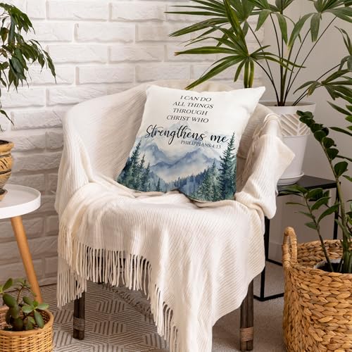 18x18 Christian Quote Decorative Throw Pillow Cover - I Can Do All Things