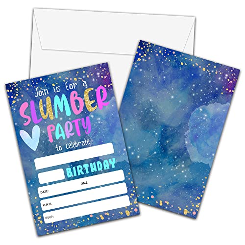 Slumber Party Birthday Invitations with Envelopes 20 Pack