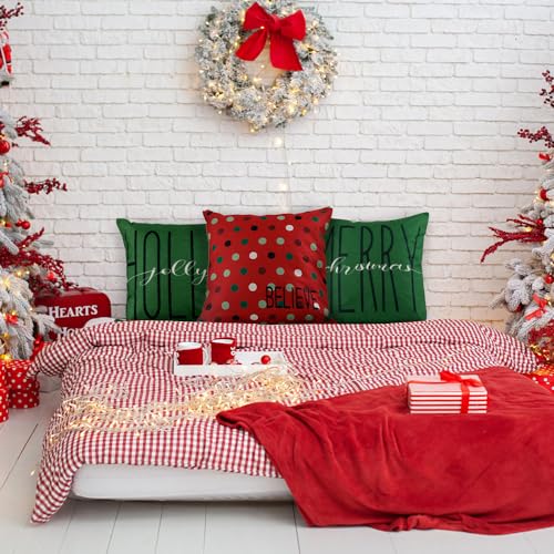 Red Green Christmas Pillow Covers 18x18 Inches - Festive Holiday Cushion Cases Set of 4