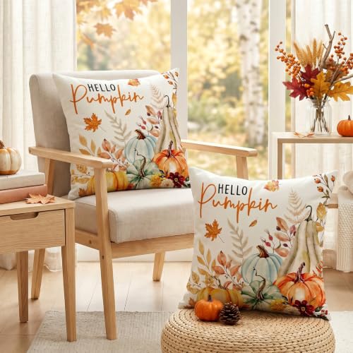 Artscope Fall Pumpkin Throw Pillow Covers - Set of 2, 18" x 18" Orange