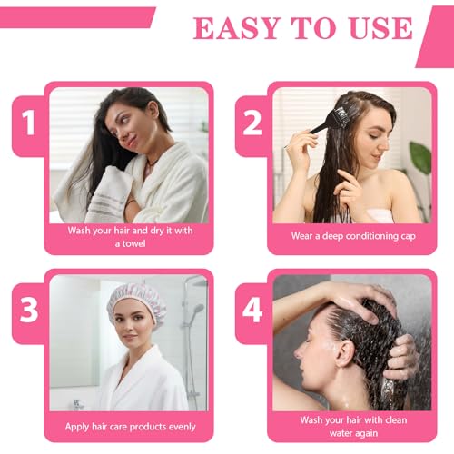 Quilax 2Pcs Deep Conditioning Hair Heat Cap, Waterproof Reusable Pink