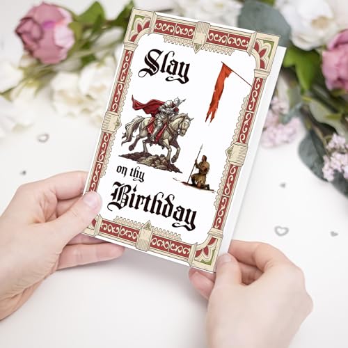 Funny Medieval Knight Birthday Card - Retro Slay on Thy Birthday Card