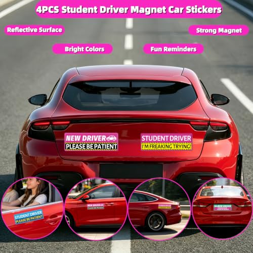 4PCS Student Driver Car Magnets - High Visibility Reflective Signs