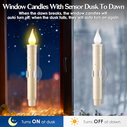Ivory 12-Pack Dusk to Dawn Christmas Window Candles with Suction Cups