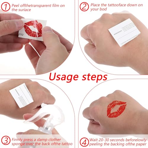 Lip Tattoo Stickers 80pcs - Waterproof Red Fake Kiss Tattoos