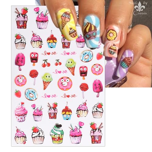 IDDFEVE Dessert Nail Art Stickers - Ice Cream & Lollipop Decals (3 Sheets)
