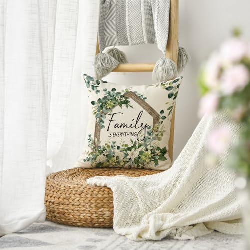 Spring Floral Throw Pillow Cover - 18x18 Eucalyptus Design