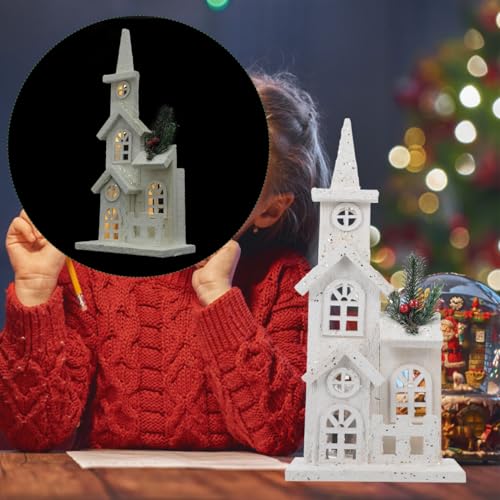 Luminous Wooden Castle Ornament for Christmas Village Decor - Lighted Desktop House