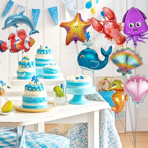 9 Pc Ocean Sea Animal Foil Balloon Set for Under The Sea Party Decor