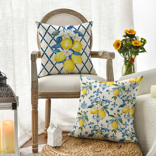 AVOIN Colorlife Lemon Summer Throw Pillow Covers, 18x18 Inch, Set of 4