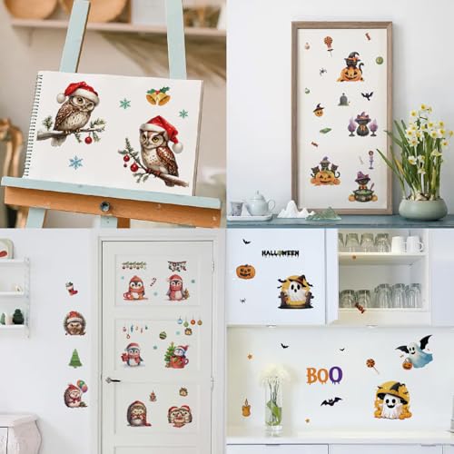 CRASPIRE Christmas Hedgehog Window Stickers Double-Sided Glass Decals