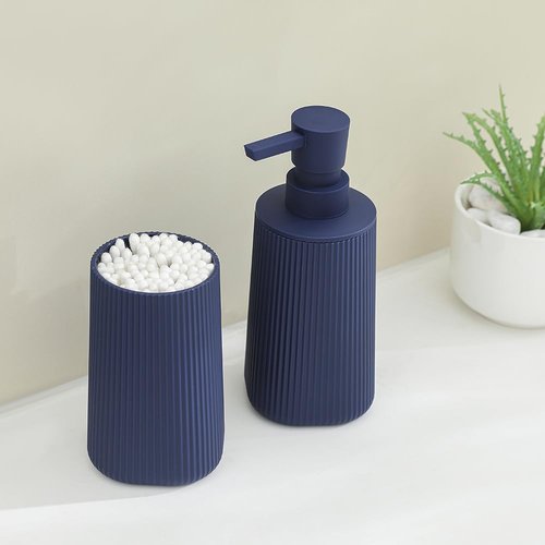 YAUKPH Bathroom Accessories 2 Piece Soap Dispenser and Toothbrush Holder Set Striped Blue