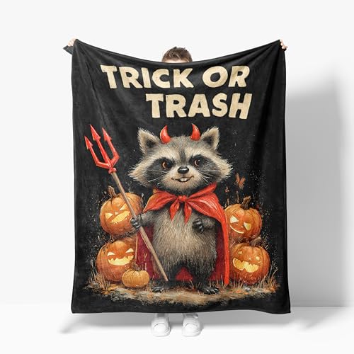 Halloween Raccoon Throw Blanket - Soft Flannel for Kids & Adults, 40" x 50"