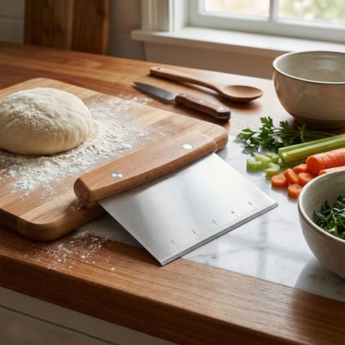 Dough Cutter & Kitchen Scraper - Stainless Steel Pastry & Food Chopper