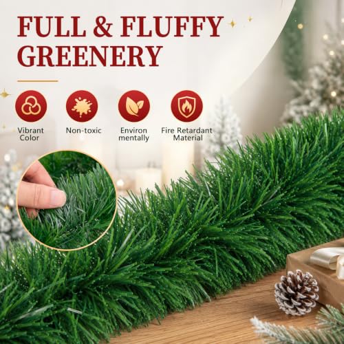 200FT Green Christmas Garland Decorations - 4 Pack, Indoor Outdoor PET