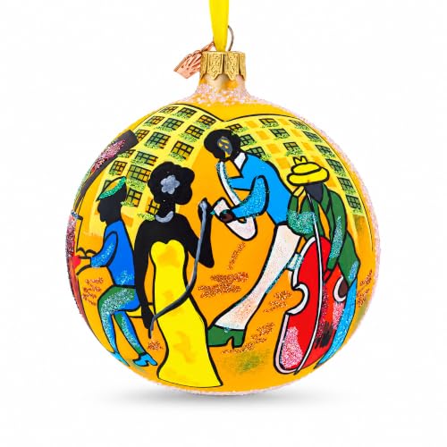 Swinging Jazz Band Glass Christmas Ornament - 4 Inch Hand-Painted Ball