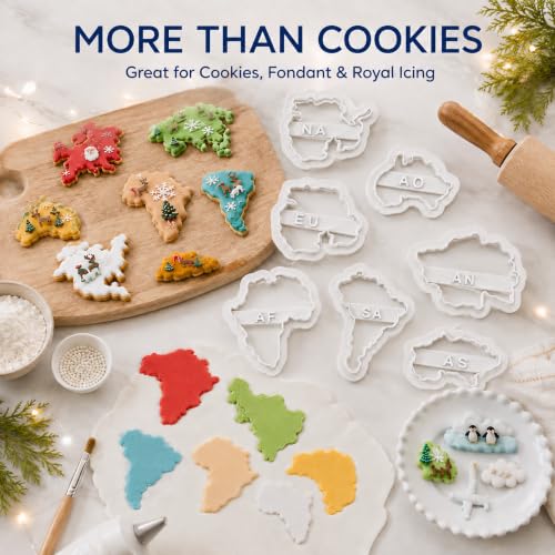 World Map Cookie Cutters Set - 7pcs Continent Shape Fondant and Biscuit Moulds